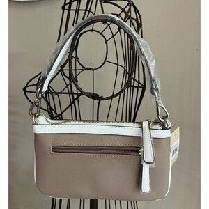 Clark’s Tan White Leather Shoulder Or Crossbody Handbag Purse NWT